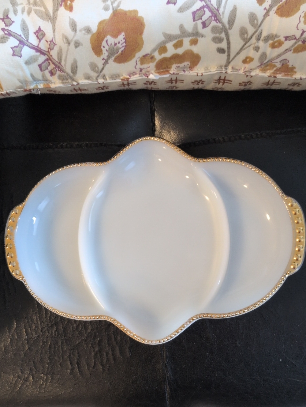 Fire King White & Gold Porcelain Divided Serving Dish Relish 50s